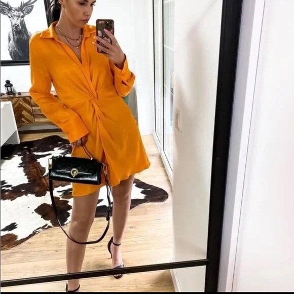 Zara Vibrant Orange Twist Dress NWT Size Large - Picture 4 of 10